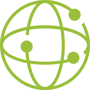 illustrated graphic of a globe with points of connection, visualizing the idea of international commitments, highlighted in green on hover