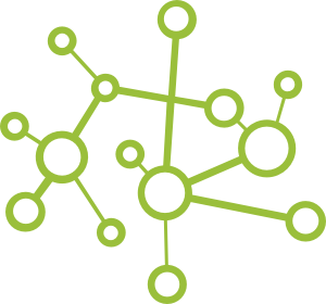 illustrated graphic of circles connecting to lines, denoting some sort of biological structure, highlighted in green on hover